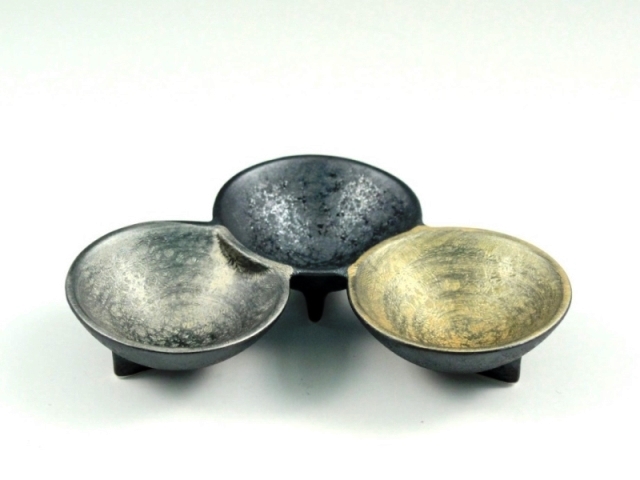 晶雲母金銀　三組小付