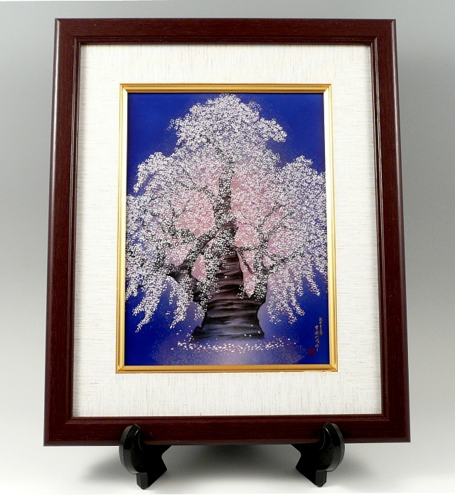 夜桜　磁器陶額