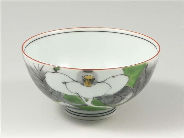 染錦山茶花　茶碗 大