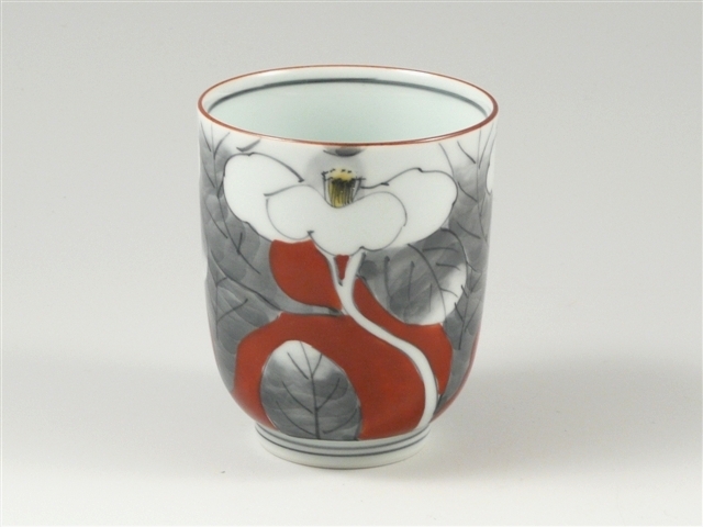 染錦山茶花　湯呑 小