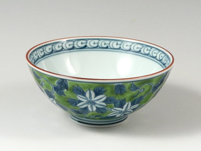 緑濃鉄仙花　茶碗 大
