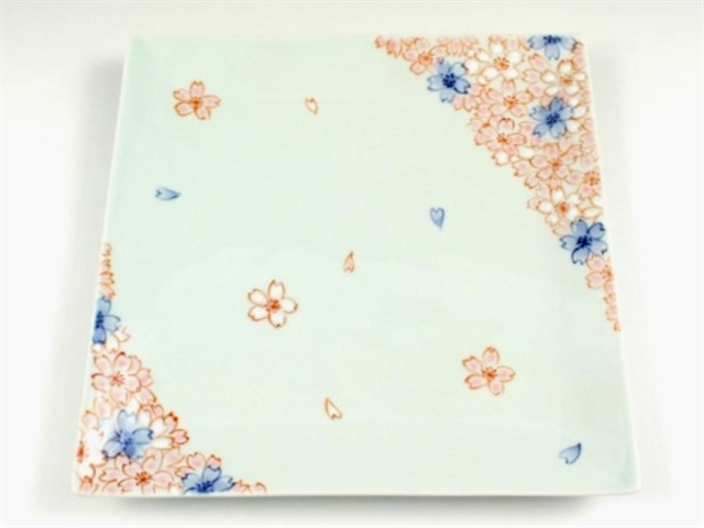 染錦渕桜　６寸正角皿