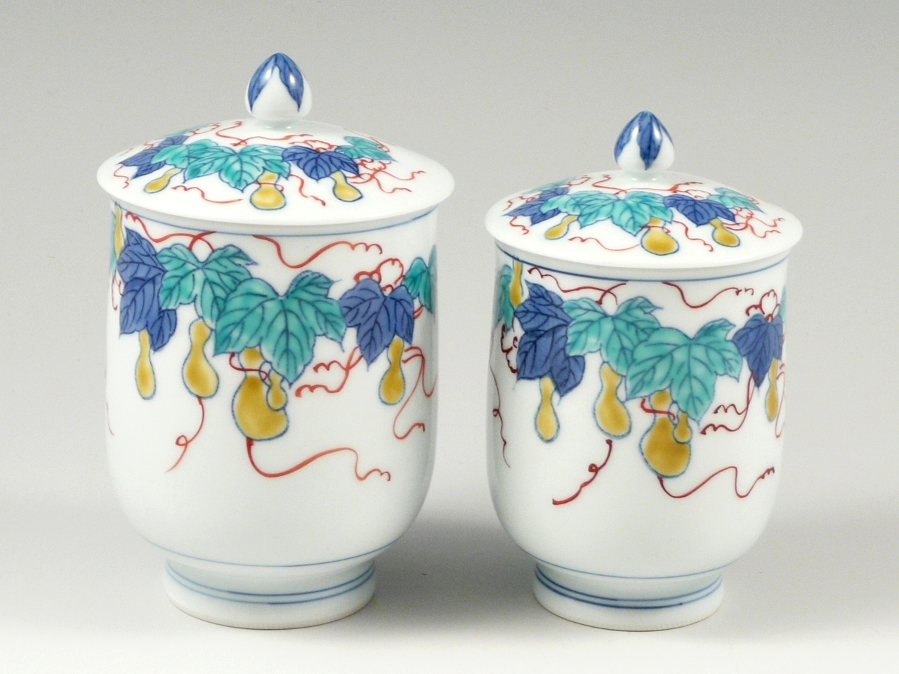 染錦瓢　組蓋付湯呑