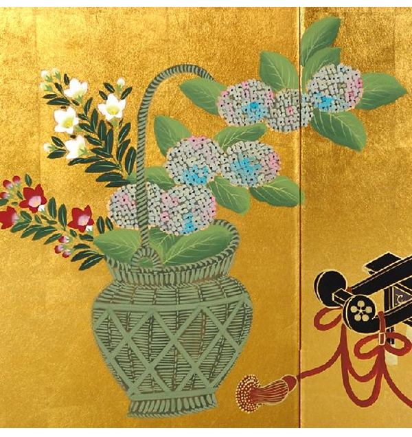 安価 ワタナベ 金屏風 花車 富永寿峰作｜肉筆手書き屏風 家具