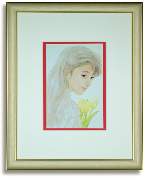 【原画】おおた慶文 水彩画「星影のまなざし」少女画　額装付 原画】おおた慶文 水彩画「星影のまなざし」少女画額装付
