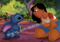 ディズニーの額入りポスター 「Stitch and Nani」