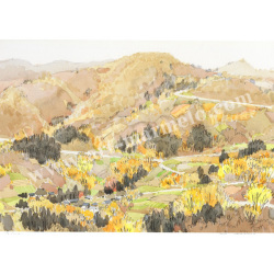 安野光雅「長野県安曇野市、八坂村の秋」 自筆サイン、エディション