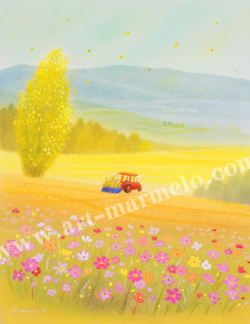 大西秀美 『はるいっぱい』 88/150 版画 額装 絵画 リトグラフ 花 風景 札幌市手稲区 大西秀美「のんびり行こうよ」 自筆サイン入り版画