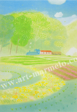 大西秀美 『はるいっぱい』 88/150 版画 額装 絵画 リトグラフ 花 風景 札幌市手稲区 大西秀美「のんびり行こうよ」 自筆サイン入り版画