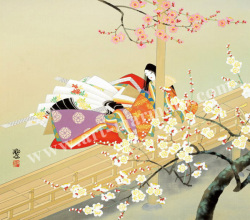 東聖観「紅梅に寄せて」源氏物語色紙