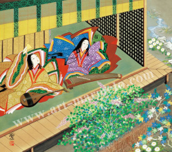 東聖観「垣間見た橋姫」 源氏物語の色紙アートプリントの額装