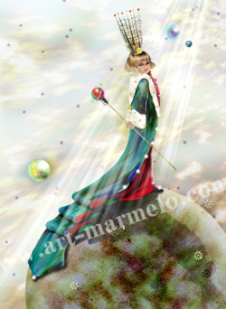 横田美晴の版画「The lonely king」