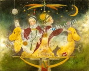 「夜の遊園地」牧野鈴子の版画