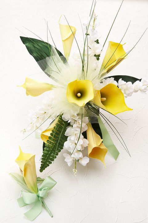 イエローブーケ　ブートニア　アーティフィシャルフラワー　ウェディングブーケ アートフラワーウェディングブーケ】ハーモニーブーケ・イエロー