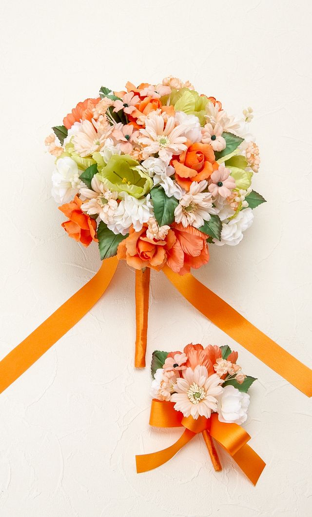 ウェディングブーケ くすみオレンジ 秋冬 アーティフィシャルフラワーブーケ ⌘くすみオレンジ⌘アーティフィシャルフラワーブーケ