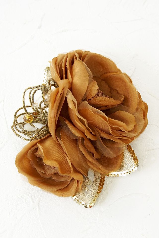 【コサージュ＆髪飾り・2wayタイプ】ブラウンゴールド