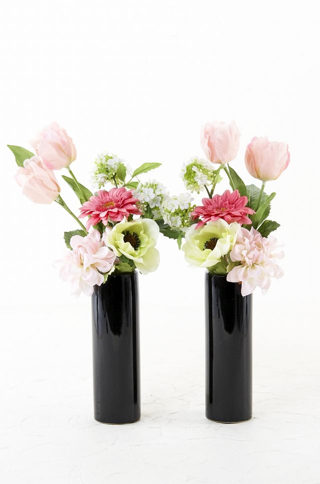 【お墓・仏壇用の造花ミニ供花】チューリップとコデマリのコンパクト仏花