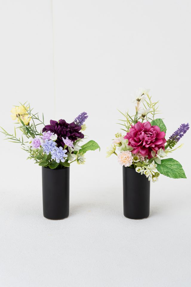 【アーティフィシャルフラワー・造花 お仏壇向けリトル仏花・供花】ラベンダーとダリアのミニ供花−1束タイプ