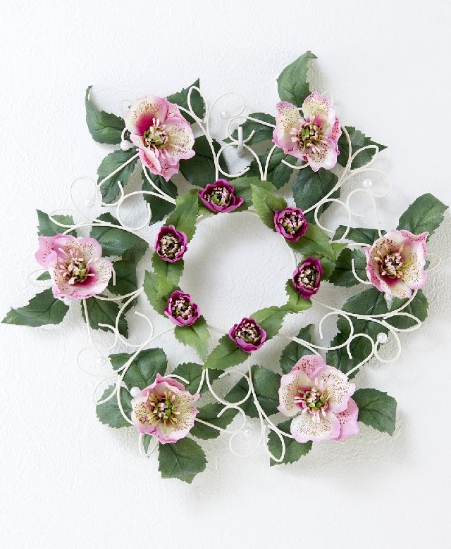 【造花 アーティフィシャルフラワー・オリジナルワイヤーベースリース】ナディア