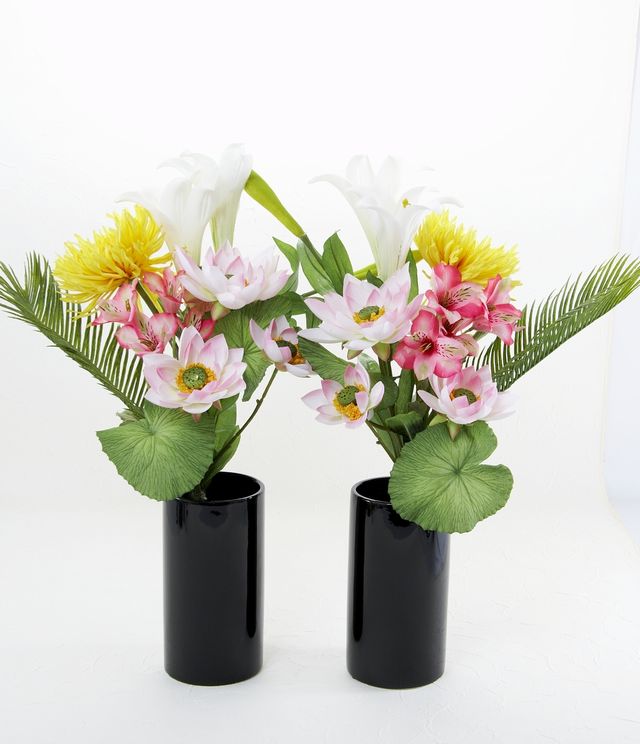 造花の仏花・供花】ひまわり＆ノーブルクレマチスの供花（左右1対  