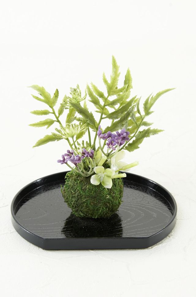 【造花 観葉植物 インテリアグリーン】miniこけ玉 リトルジャパーニーズ（下皿付き）E