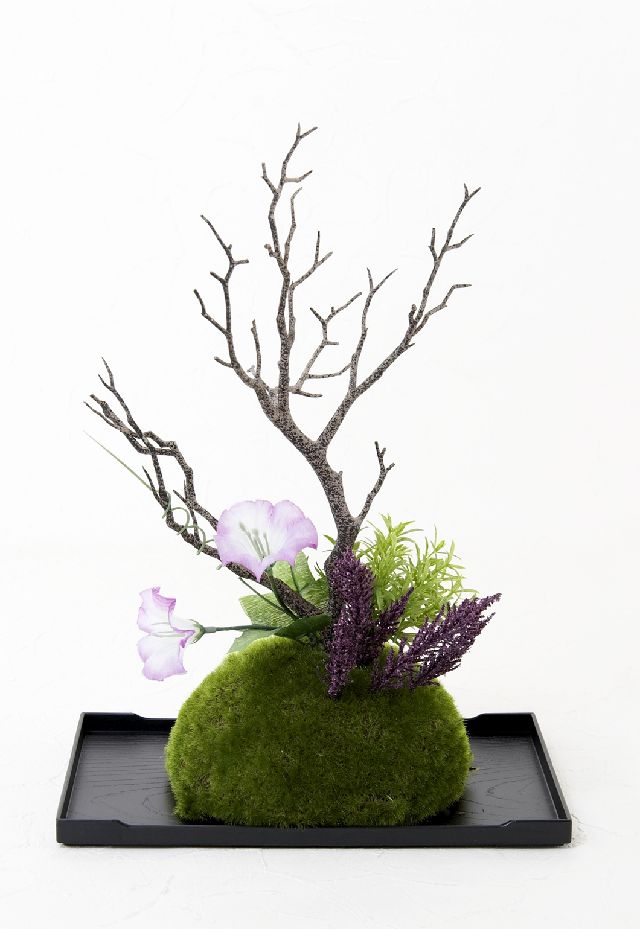 【造花 観葉植物 インテリアグリーン】こけ玉 ジャパーニーズモダンM（下皿付き）