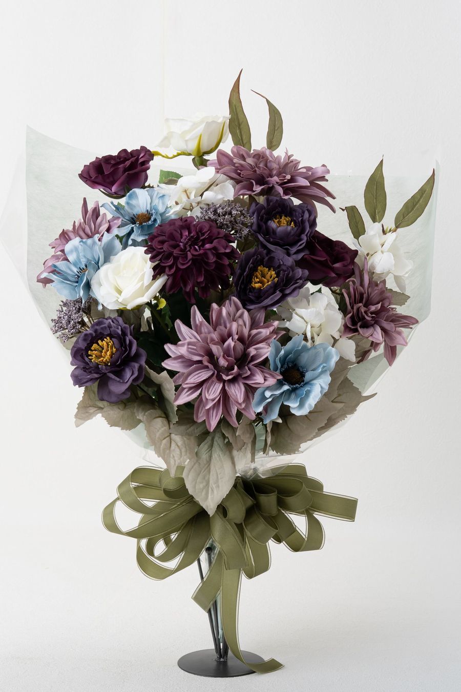 高級アーティフィシャルフラワーの花束｜上品なパープル＆ブルーブーケ（誕生日・記念日・お祝いの枯れない贈り物）
