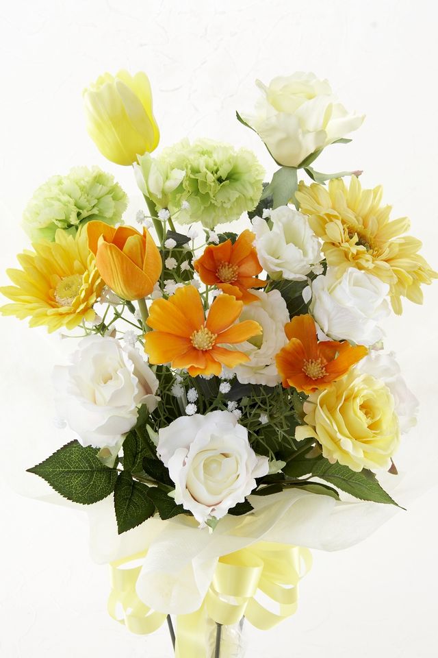 【贈答・贈呈用・造花花束】プロポーズ・記念日など記憶に残る枯れないフラワーギフト／プリズムイエローブーケ