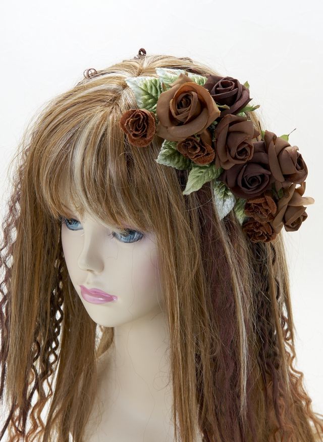 【特価SALE　髪飾り・ヘアアクセサリー】ローズ−ブラウン×グリーン・コームタイプ