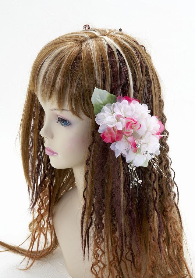 【特価SALE　髪飾り・ヘアアクセサリー】紫陽花−ピンク×ワインレッド・バレッタ