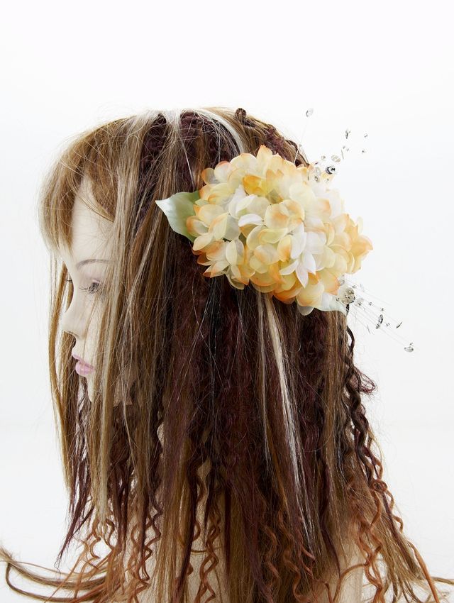 【特価SALE　髪飾り・ヘアアクセサリー】紫陽花−クリームオレンジ・バレッタ