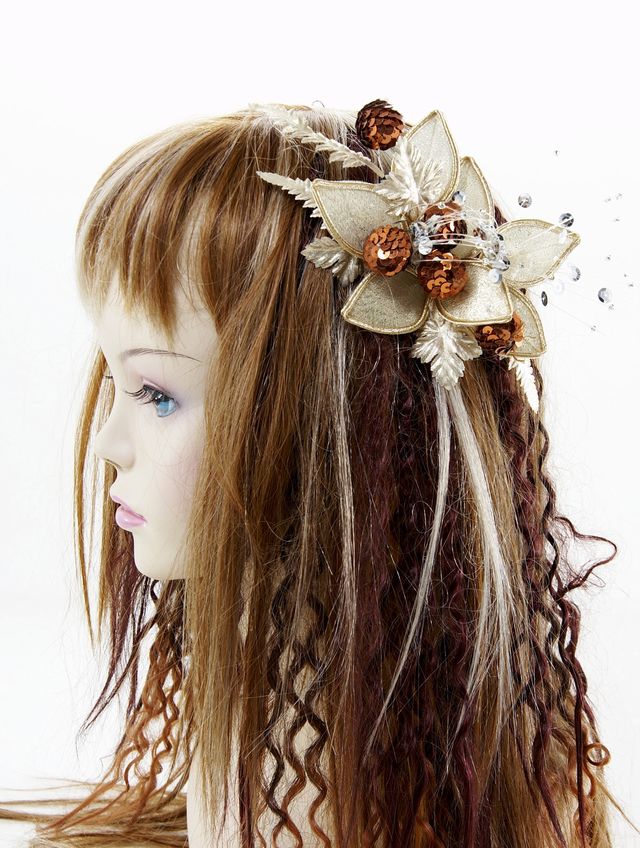【特価SALE　髪飾り・ヘアアクセサリー】和洋両用−ゴールドブラウン・コーム