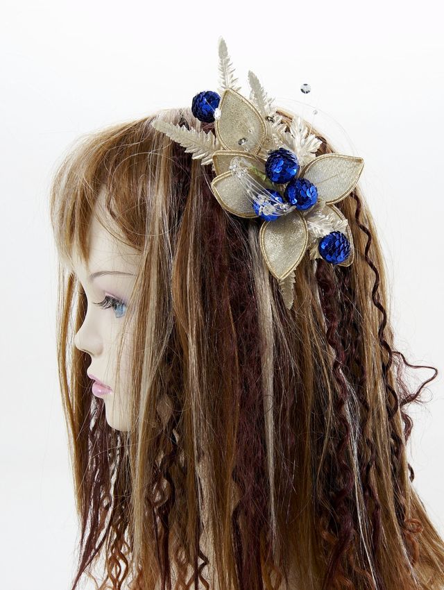 【特価SALE　髪飾り・ヘアアクセサリー】和洋両用−ゴールドブルー・コーム