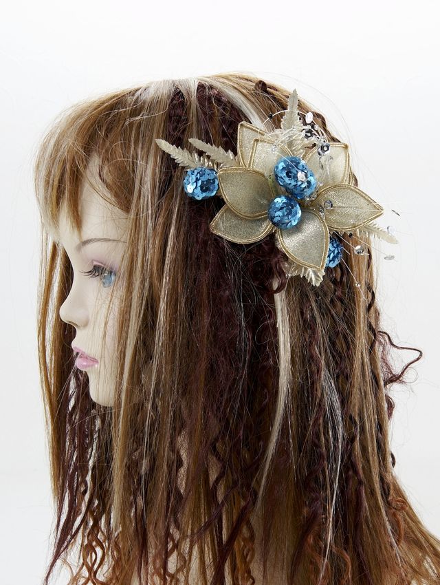 【特価SALE　髪飾り・ヘアアクセサリー】和洋両用−ゴールドアクア・コーム
