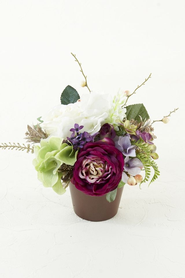 【造花・アーティフィシャルフラワー・造花インテリア】ローズ＆ハイドレンジアのナチュラルアレンジメント