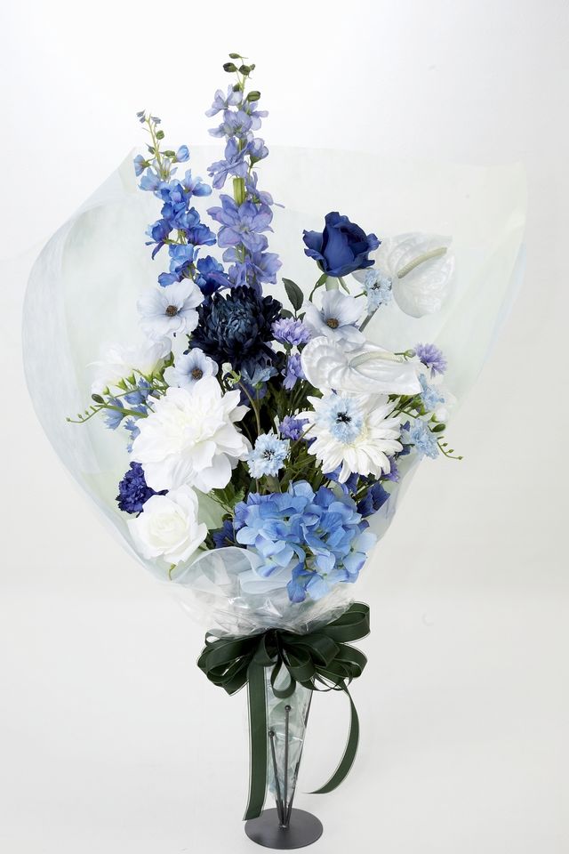 【贈答・贈呈用花束・造花花束・豪華花束】プロポーズ・記念日など記憶に残る枯れないフラワーギフト／ブルーサファイアブーケ