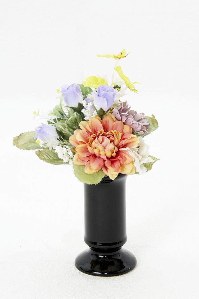 【アーティフィシャルフラワー・造花 お仏壇向けリトル仏花・供花】ダリアとミニバラのミニ供花－1束タイプ