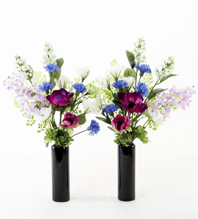 【お墓・仏壇用 造花の仏花・供花】アネモネとヤグルマソウの仏花セット（左右１対）