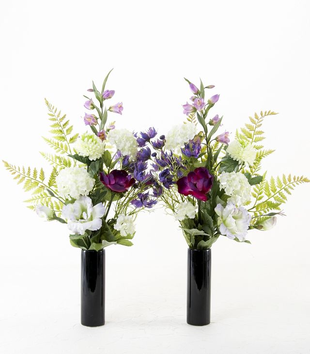 【お墓・仏壇用 造花の仏花・供花】矢車草とビーバナムの仏花セット（左右１対）