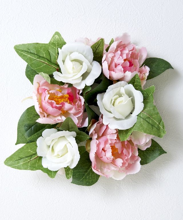 【造花・アーティフィシャルフラワーリース】ローズ＆ピオニーリース／ピンクホワイト