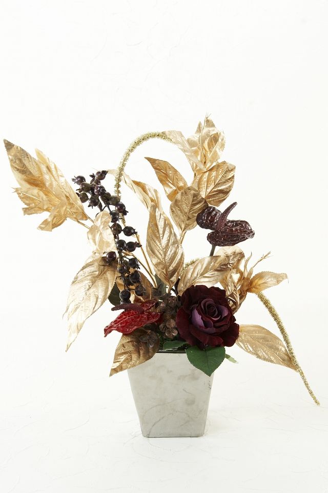 【造花インテリア・アートフラワー・アーティフィシャルフラワーアレンジメント】golden leaves