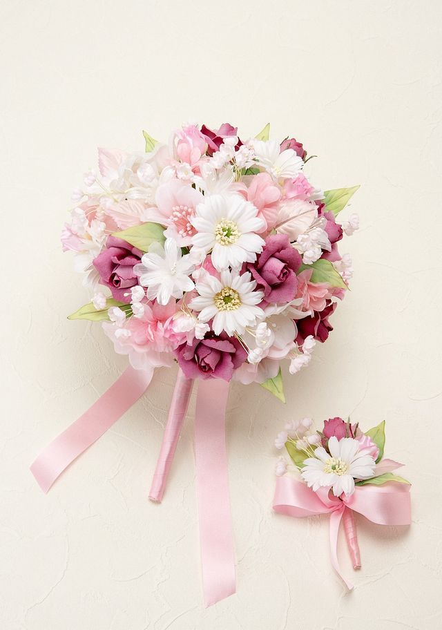 【アートフラワーウェディングブーケ】ハーモニーブーケ・ピンク／ラウンドブーケ