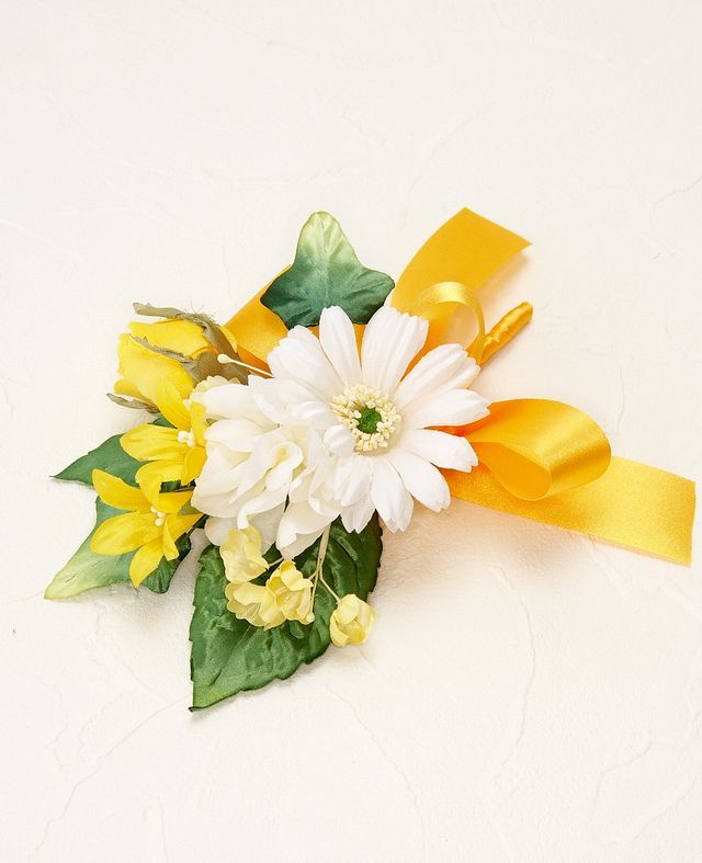 イエローブーケ　ブートニア　アーティフィシャルフラワー　ウェディングブーケ アートフラワーウェディングブーケ】ハーモニーブーケ・イエロー