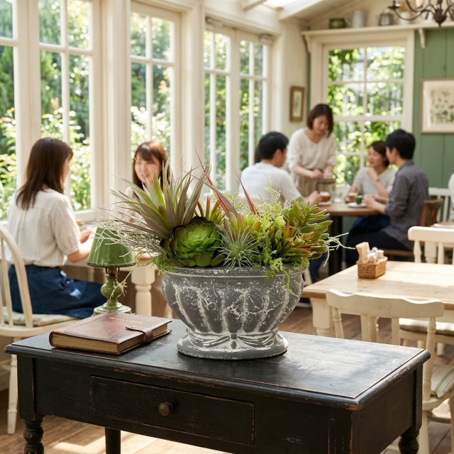 【造花インテリアグリーン】スタイリッシュな多肉植物アレンジＥ
