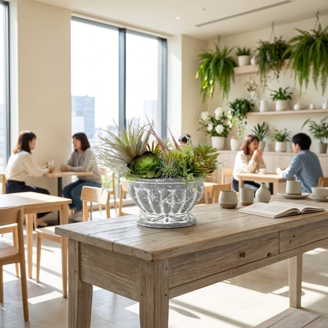 【造花インテリアグリーン】スタイリッシュな多肉植物アレンジＥ