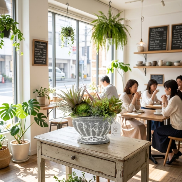 【造花インテリアグリーン】スタイリッシュな多肉植物アレンジＥ