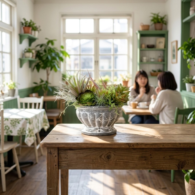 【造花インテリアグリーン】スタイリッシュな多肉植物アレンジＥ