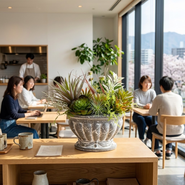【造花インテリアグリーン】スタイリッシュな多肉植物アレンジＥ