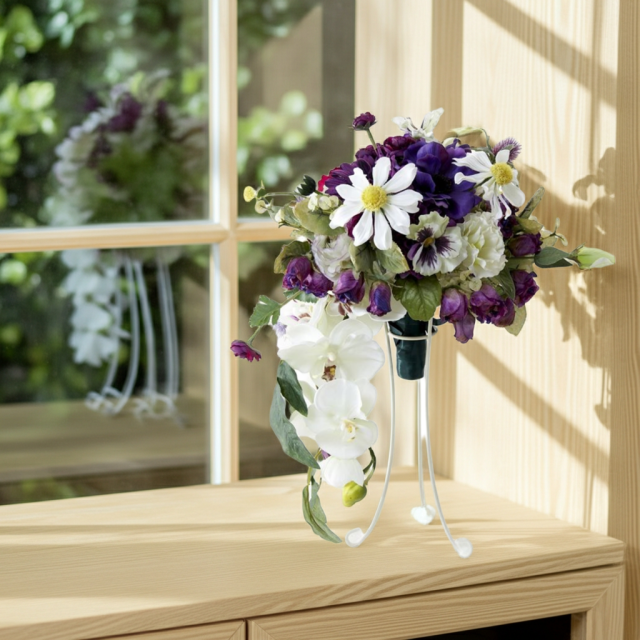 【アーティフィシャルフラワー　インテリアブーケアレンジ】ワイヤースタンドブーケ風アレンジメント/ブーケ・ミラ（スタンド付き）