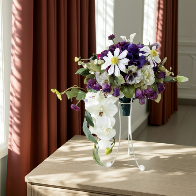 【アーティフィシャルフラワー　インテリアブーケアレンジ】ワイヤースタンドブーケ風アレンジメント/ブーケ・ミラ（スタンド付き）